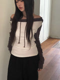Enshu Brushed Color Matching Hood Off-Shoulder T-Shirt