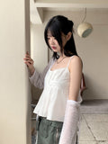 Blena Heart Strap Button Lace Cropped Sleeveless Blouse