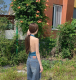 Glam Back Open Shirring Halterneck Sleeveless