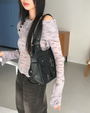 Kinbi Button Bokashi Crunchy Off-Shoulder Knit