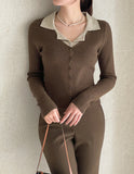 Antore Layered Collar Ribbed Cardigan Knit