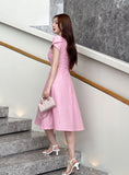 Sebit Heart-Neck Tulip Tweed Flared Long One Piece