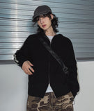 Hui hairy track hood knit zip-up