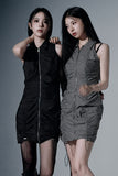 Shirring Zip Sleeveless Dress