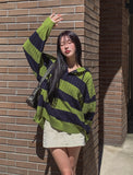 Stripe cable hood warmer knitwear