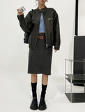Gross cut washed leather jacket
