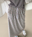 Flower Pattern Span Slit H-line Banding Long Skirt