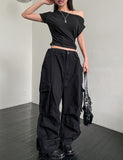 Drape Shirring Unbalance Off-Shoulder T-Shirt