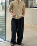 Flip Cable Henley Neck Short Sleeve Knit
