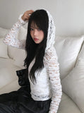 Keusi Rose See-through Lace Hood Zip-Up