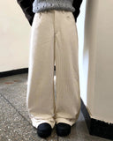 Bowling corduroy snap adjust wide-fit long pants