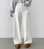 Hidden Banding Mute Color Long Wide Cotton Pants