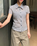 Shukong Check Short Sleeve Blouse
