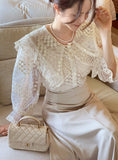 Layview see-through embroidered big collar blouse (Sleeveless set)