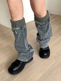 [Leg Warmer Set] Chips Strap Denim Knee Socks Mini Skirt