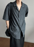 Linen s s open collar short sleeve shirt