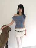 Charba Shirring Unbalanced One Shoulder Sleeveless T-shirt