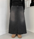 Kakuna Cutting Washed Denim Long Skirt