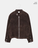 Artit Suede High Neck Studded Cut Long Sleeve Jacket