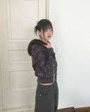 [Brushed Lining] Racquel Camo Military Fur Two-Way Hood Zip-Up