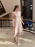 Hanin V-neck Chiffon Tie Short Sleeve Long One Piece