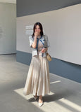 [Two-piece Set] Soche Ribbed Cap Knit Chiffon Skirt Set (Belt Set)