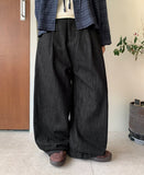 Tedia pin tuck wide raw denim pants