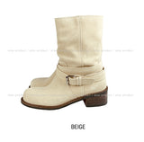 Real suede belt middle boots