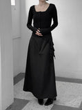 Frill Deep Round Neck Long Sleeve Tee