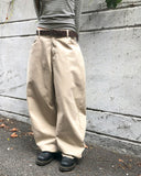 Cookie Stripe Cut Balloon Fit Wide Cotton Long Pants