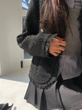 Conbe No Collar Fringe Tweed Jacket
