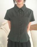 Deep embossing wrinkle collar short sleeve shirt