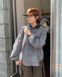 [BAONHAUS] Salo Ribbon Color Matching Check Collar Shirt