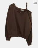 Duon Eyelet Strap Off-Shoulder Brushed Sweatshirt