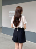 Ringo Pintuck Back Ribbon Short Sleeve Blouse