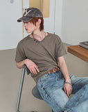 Veil Button V-neck Short Sleeve T-shirt
