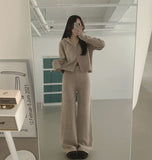 Knit Two-Way Hood Zip-Up Banding Loose Fit Pants Two-Piece Set