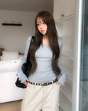 Burnt V-neck Button Long Sleeve