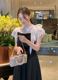 Henin Tie Color Matching Tulip Sleeve Blouse