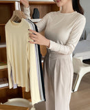 Tight Creamy Round Basic T-shirt