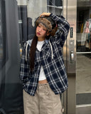 Leaf Hooded Layered Check Shirt