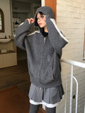 HAIRY LINE KNIT HOOD ZIP-UP