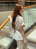 Hedden Linen Shirt Wrap Banding Wide Pants Set