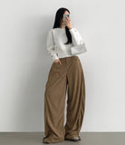 Corduroy Folding Pintuck Hem Snap Wide Banding Pants