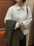 [BAONHAUS] Builder Collar Button Shirring Long Sleeve Blouse
