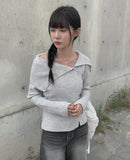 Vida button open neck ribbed knit