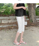 Back Pocket Capri Three Quarter Span Slit Cotton Pants