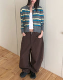 Runley Striped Shibori Round Neck Long Sleeve Cardigan