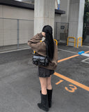 Cont Leather Pocket Shoulder Bag