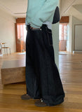 Yanna Non-Fade Wide Black Denim Pants